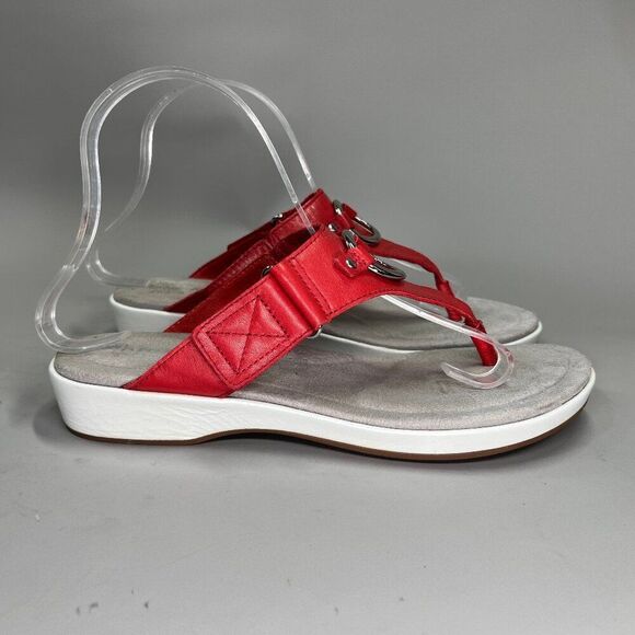 Ariat Poolside Sandals Women's Size 8.5 Red Leather Toe Post Summer Beach - Picture 1 of 9